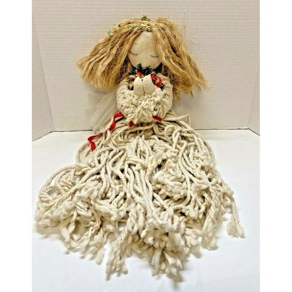 Rope Mop Doll Angel Shelf Sitter 20" – Praying Pose, Christmas Decor - Picture 2 of 3